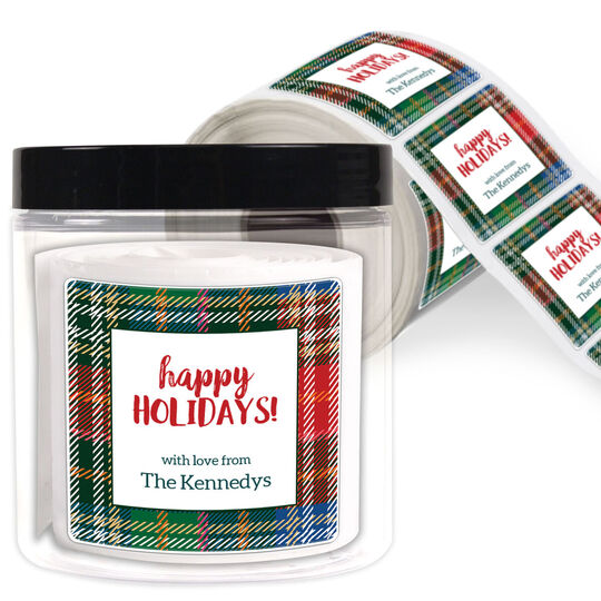 Colorful Plaid Square Gift Stickers in a Jar